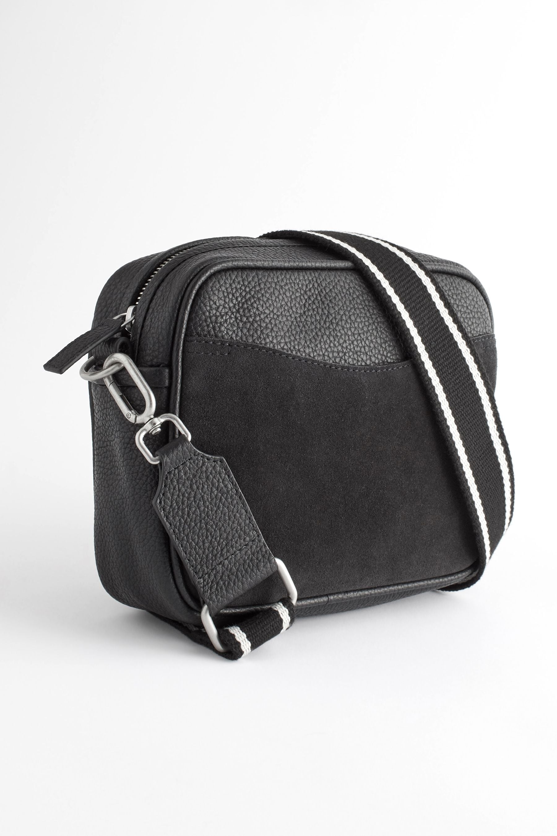 Black Leather Webbing Strap Camera Bag