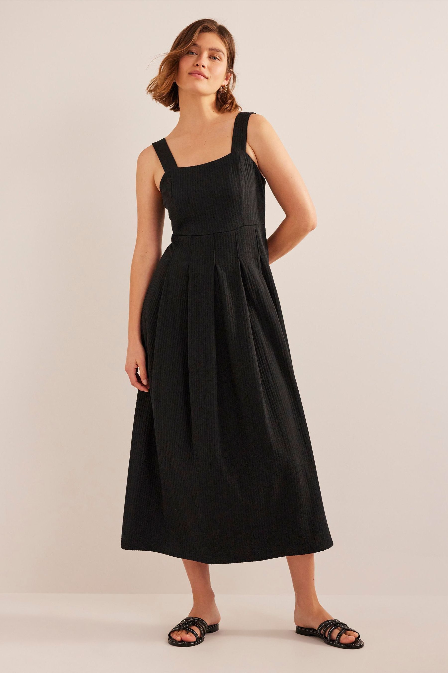 Buy Boden Black Strappy Seersucker Midi Dress from Next Ireland