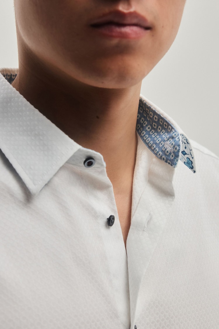 White/Blue Floral Regular Fit Trimmed Formal Shirt - Image 1 of 9