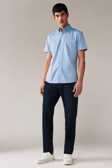 Light Blue Slim Fit Trimmed Formal Short Sleeve Shirt