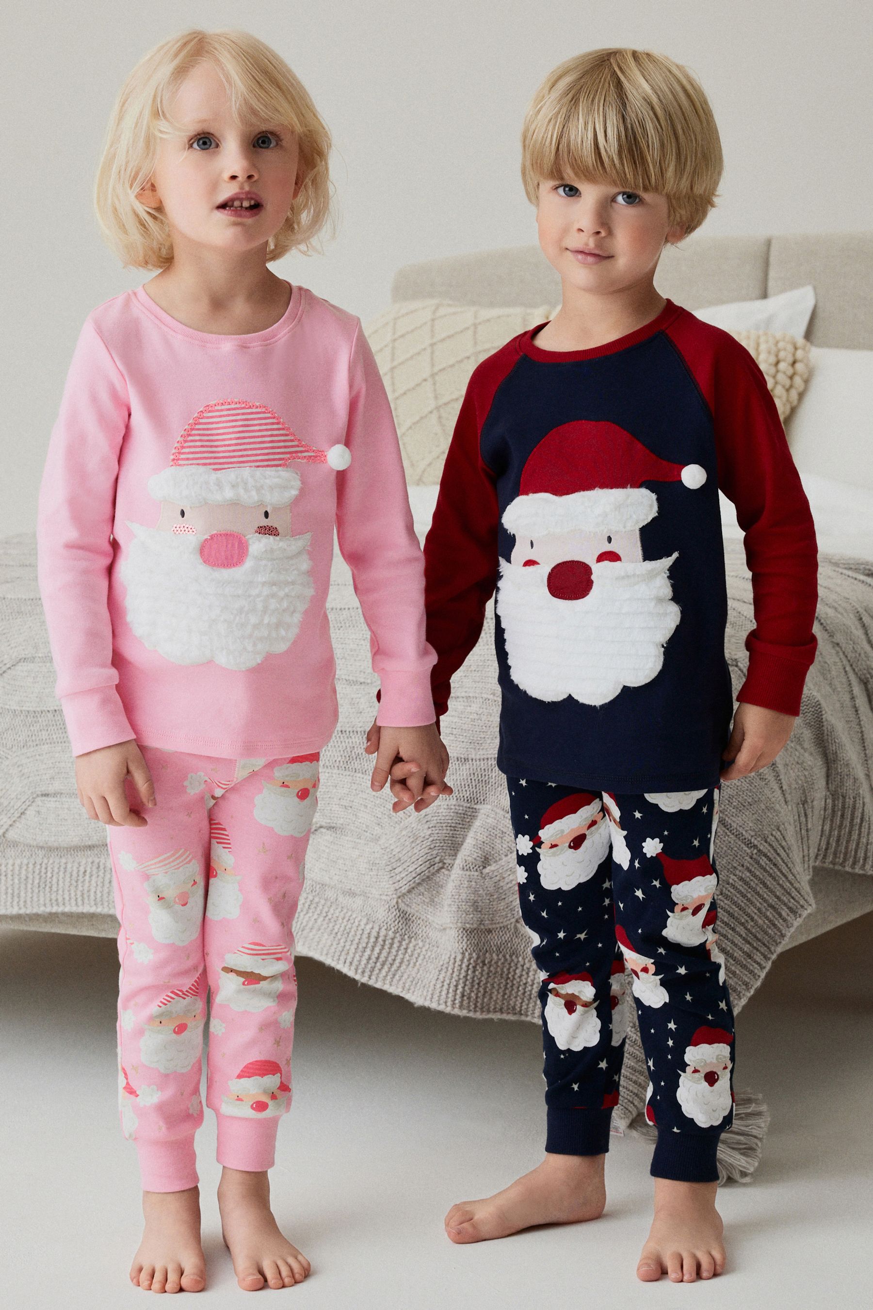 Buy Rose Blanc Pere Noel Pyjama de Noel fille de famille assorti 9 mois 12 ans from Next Luxembourg