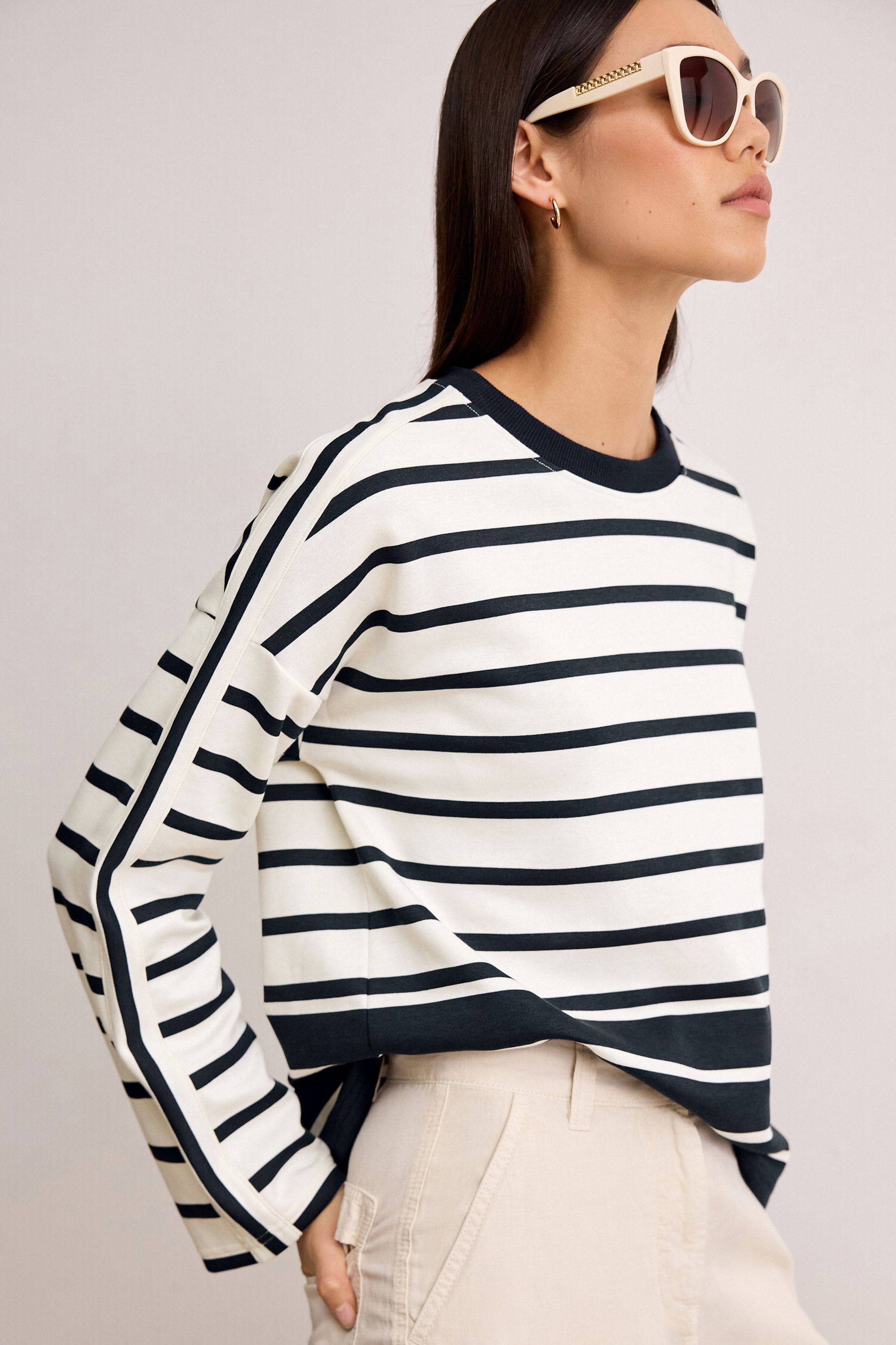 Buy Ecru Navy Smart Stripe Crew Neck Sweatshirt from the Next UK online shop