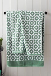 Green Tile Geo Towel 100% Cotton - Image 1 of 4