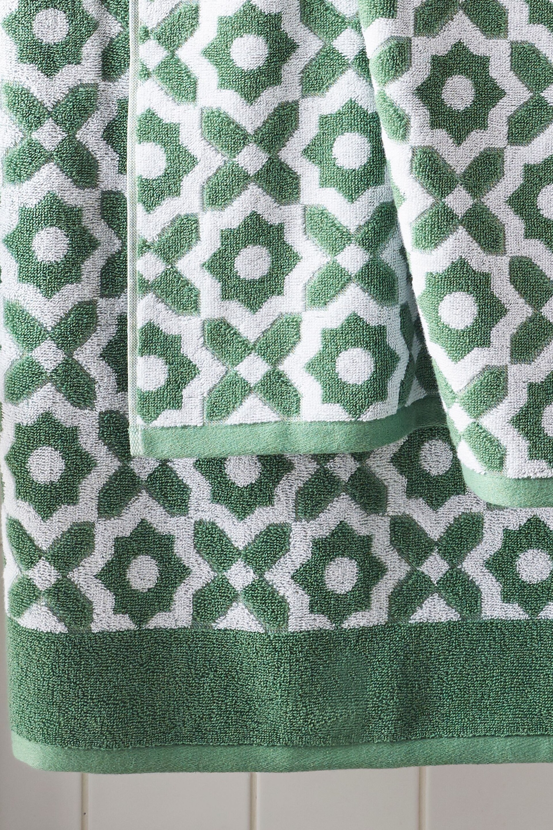 Green Tile Geo Towel 100% Cotton - Image 4 of 4