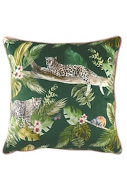 Evans Lichfield Green Jungle Leopard Velvet Polyester Filled Cushion - Image 1 of 2