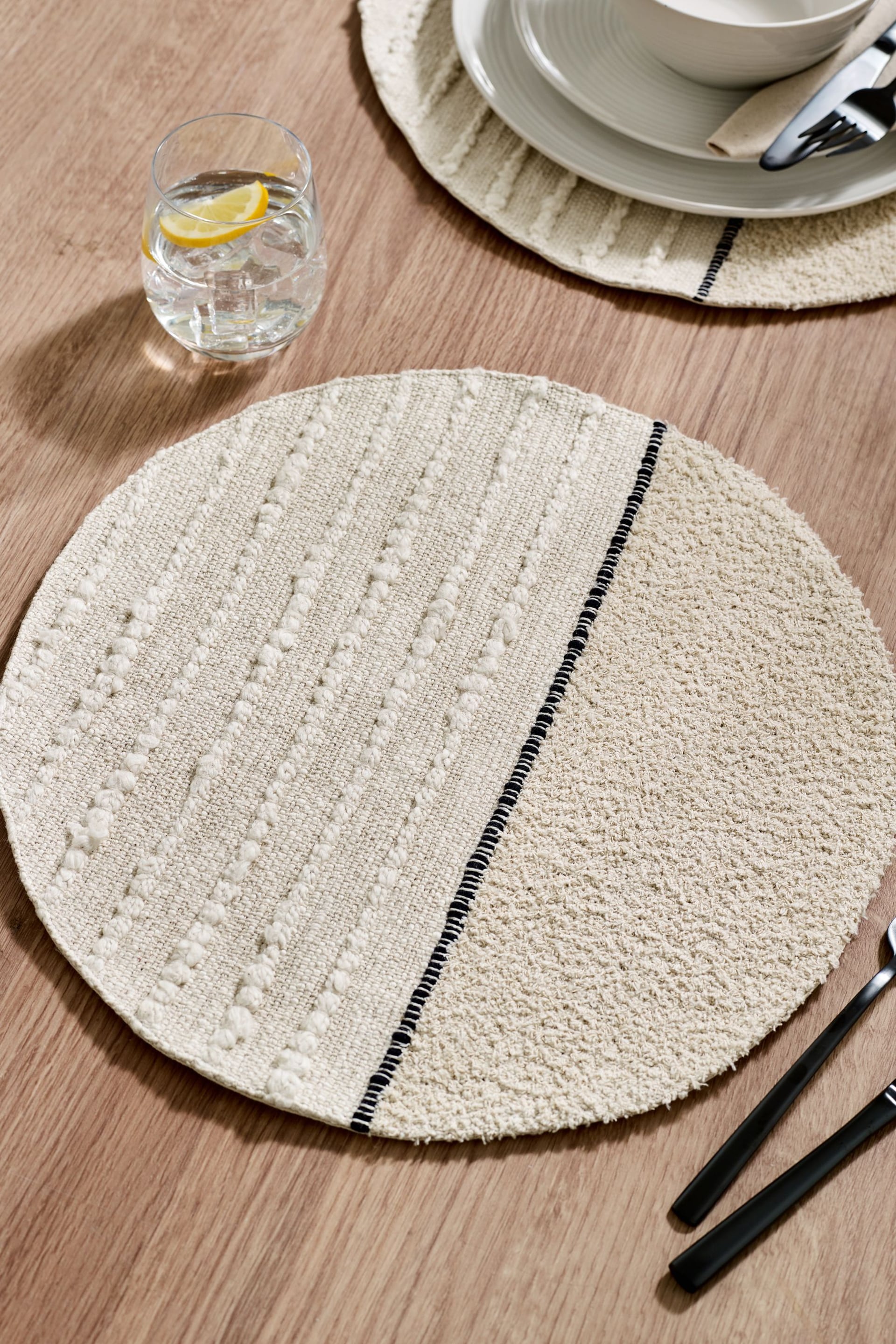 Set of 2 Cream Boucle Fabric Placemats - Image 2 of 4