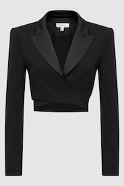Reiss Black Quinn Satin Cropped Tux Top - Image 2 of 4