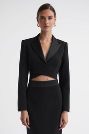 Reiss Black Quinn Satin Cropped Tux Top - Image 3 of 4