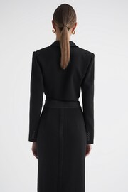 Reiss Black Quinn Satin Cropped Tux Top - Image 4 of 4