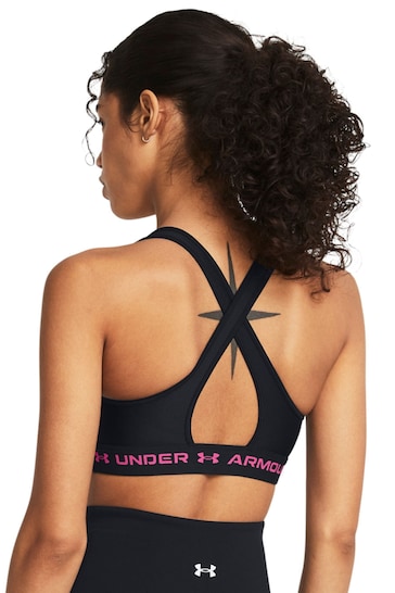Under Armour Black/Pink Crossback Mid Support Bra