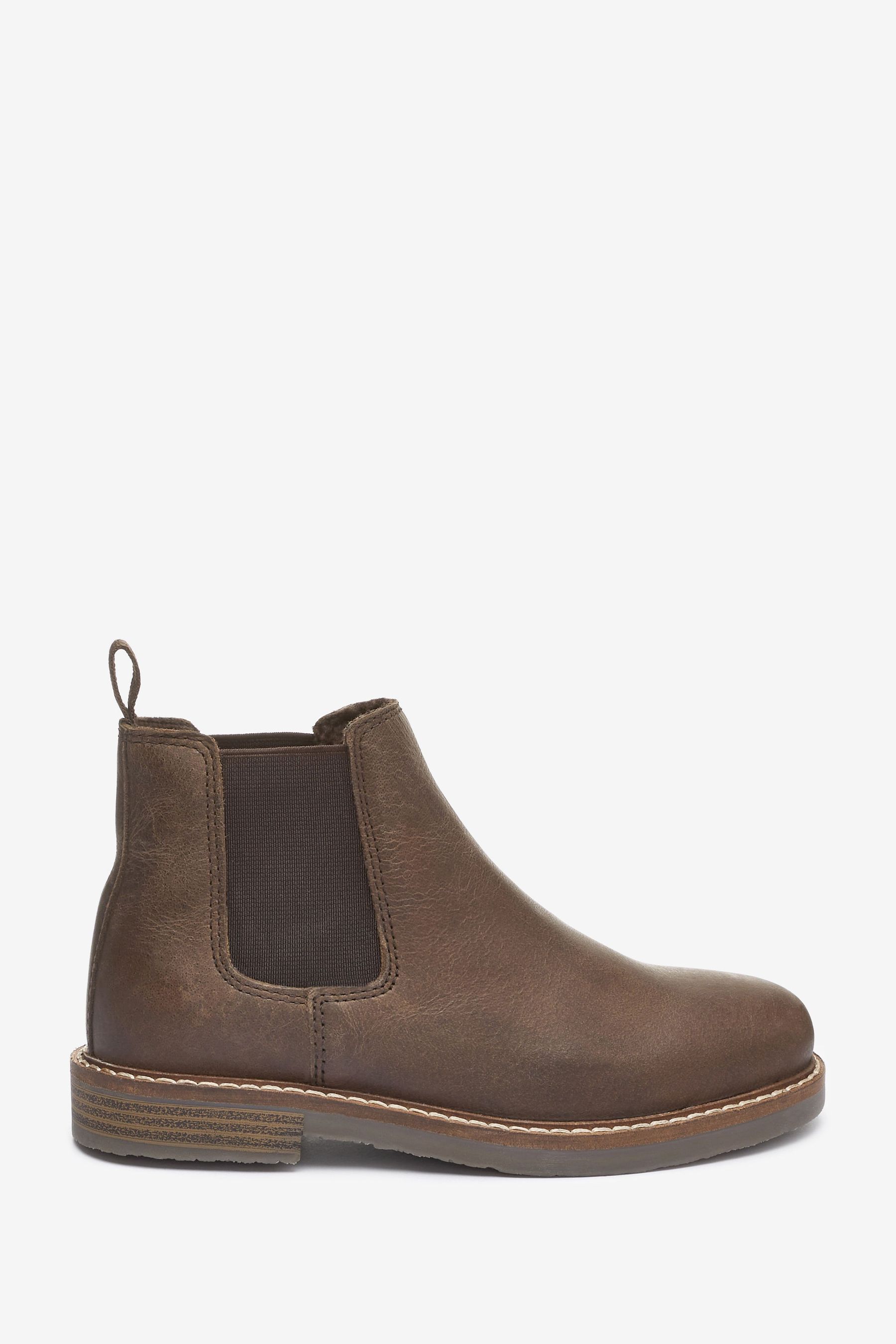 Buy Brown Standard Fit (F) Warm Lined Leather Chelsea Boots from the ...
