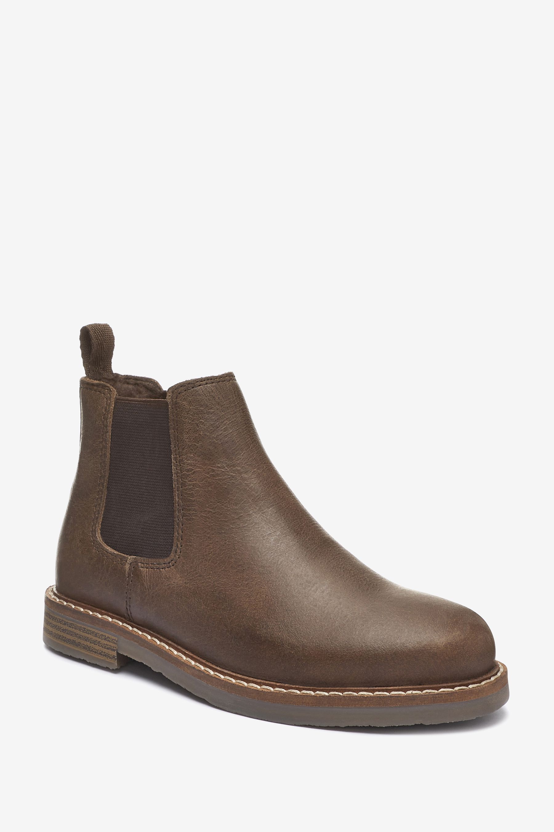 Buy Brown Standard Fit F Warm Lined Leather Chelsea Boots from the Next UK online shop