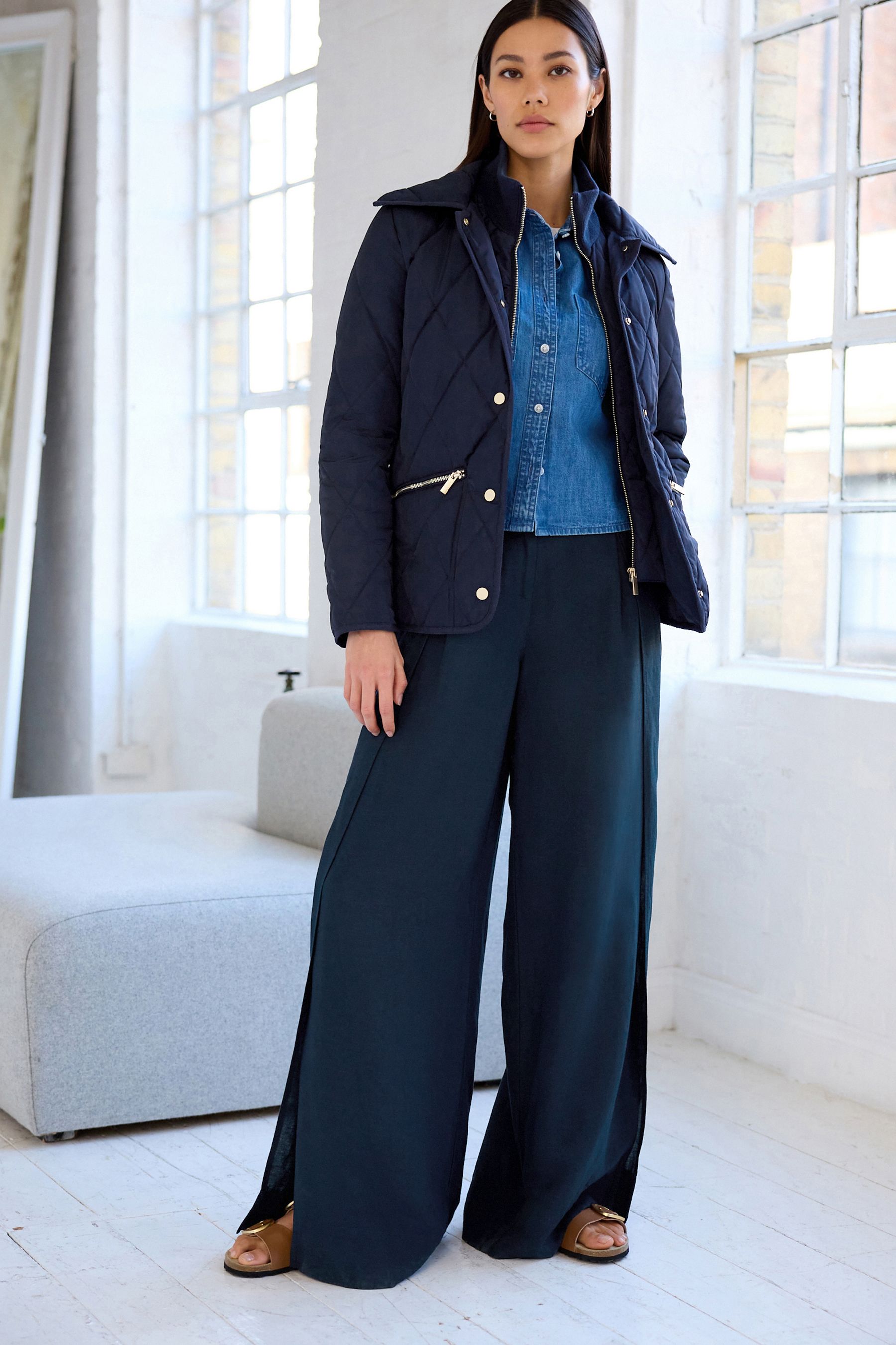 Navy Blue Shower Resistant Quilted Jacket