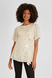 JoJo Maman Bébé Gold Sequin Flutter Sleeve Top - Image 1 of 4