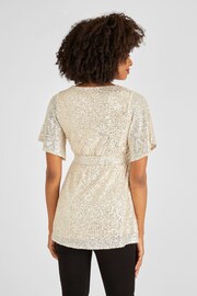 JoJo Maman Bébé Gold Sequin Flutter Sleeve Top - Image 3 of 4