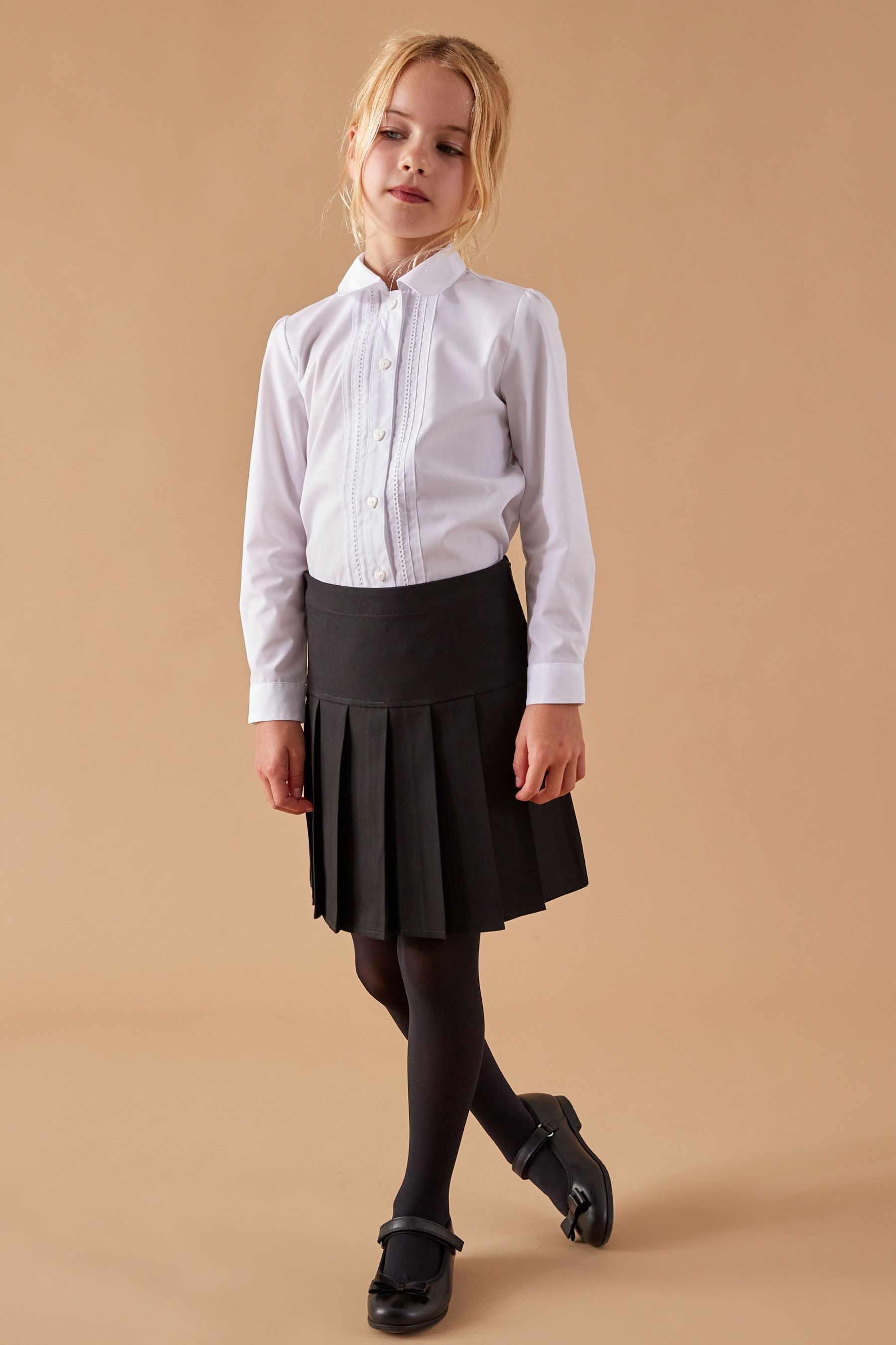 Black knee length school skirt top