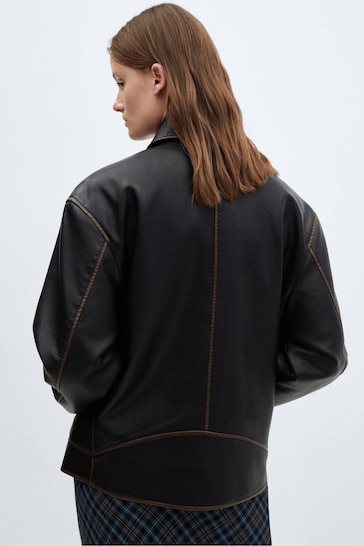 Mango Worn-Effect Leather Jacket