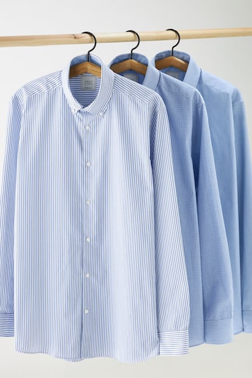 Blue Regular Fit Single Cuff Shirts 3 Pack