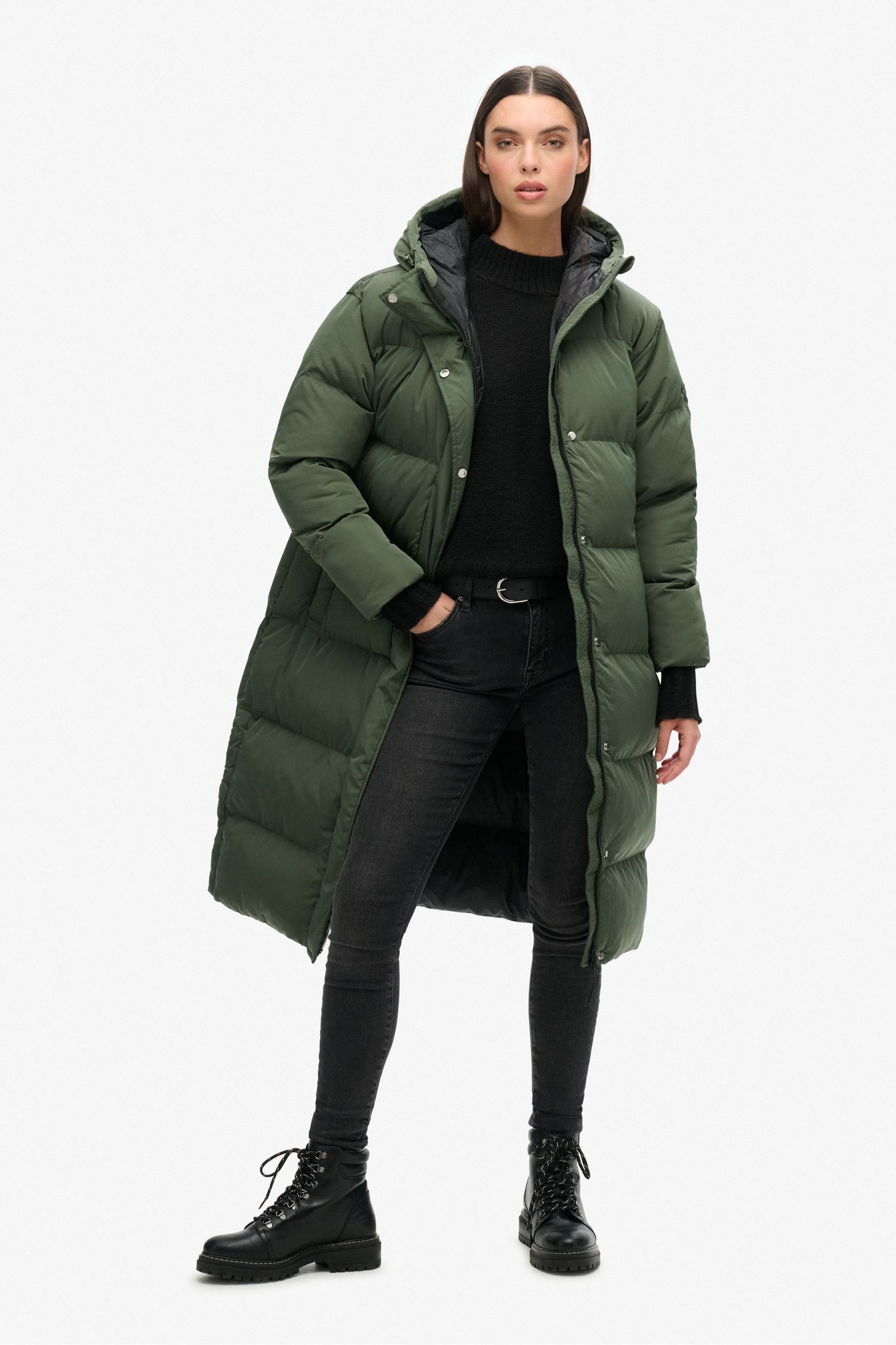 Superdry Khaki Studios Longline Duvet Padded Coat