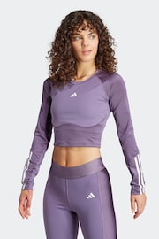 adidas Purple Performance Hyperglam Shine Training Crop Long Sleeve Top - Image 1 of 7