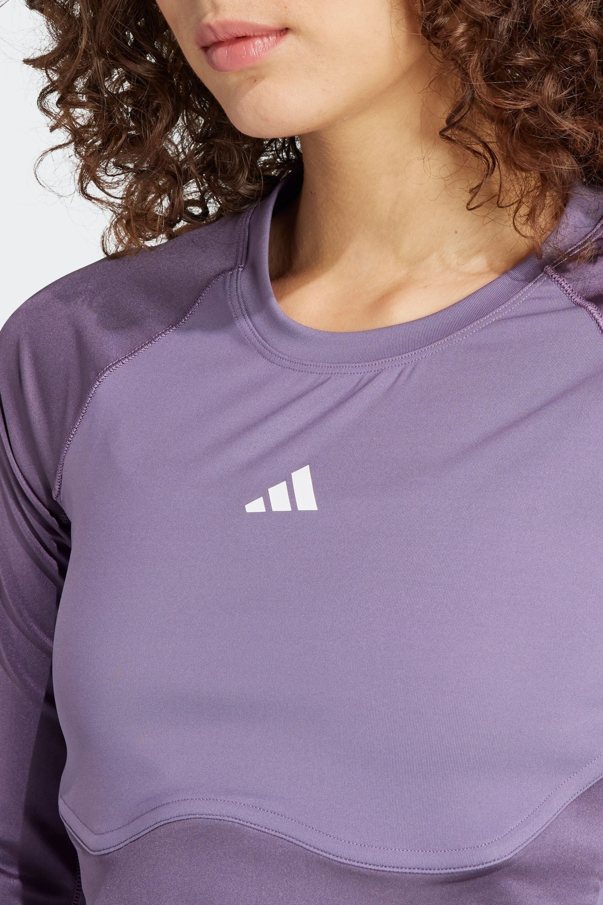 adidas Purple Performance Hyperglam Shine Training Crop Long Sleeve Top - Image 5 of 7