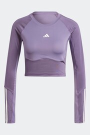 adidas Purple Performance Hyperglam Shine Training Crop Long Sleeve Top - Image 7 of 7