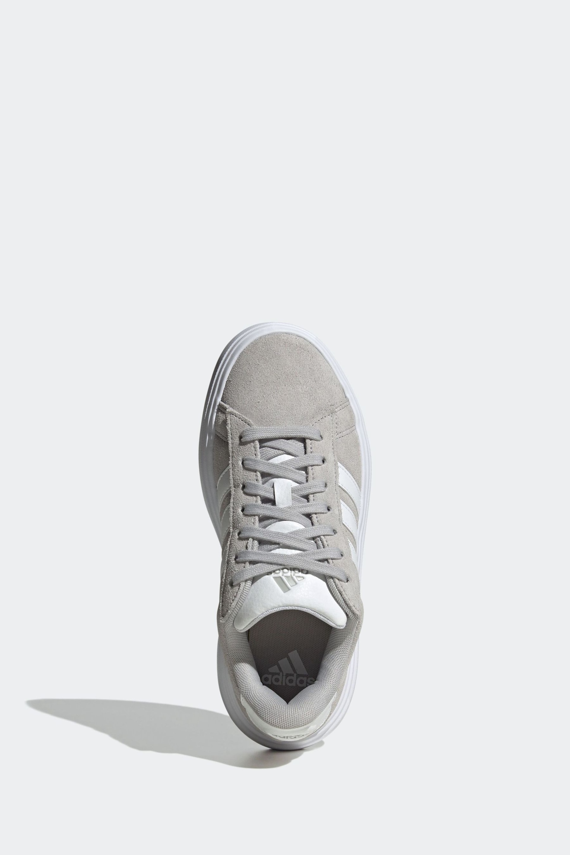 adidas Grey Grand Court Platform Suede Shoes - Image 6 of 9