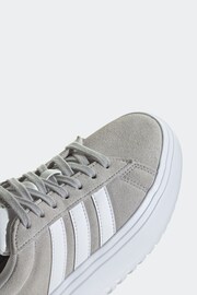 adidas Grey Grand Court Platform Suede Shoes - Image 8 of 9