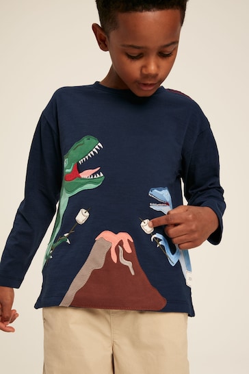 Joules Dylan Navy Long Sleeve Dinosaur T-Shirt