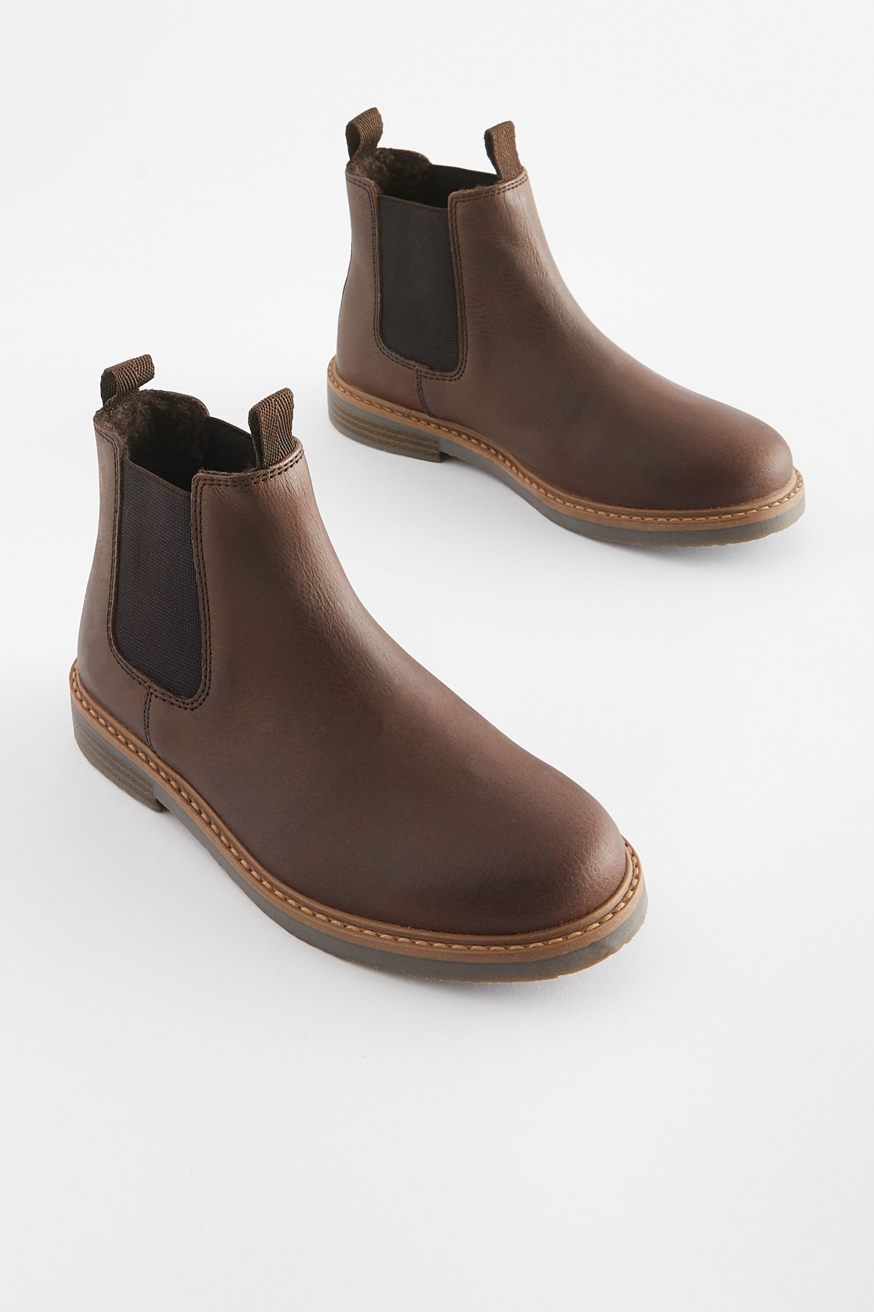Buy Brown Wide Fit G Warm Lined Leather Chelsea Boots from the Next UK online shop
