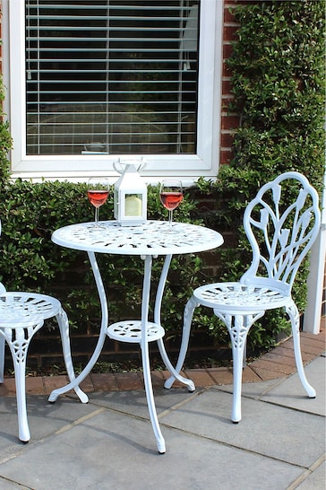Charles Bentley White Garden Cast Aluminium Tulip Bistro Table and Chairs Set