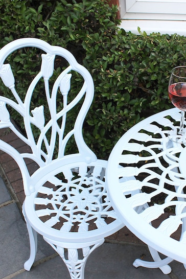 Charles Bentley White Garden Cast Aluminium Tulip Bistro Table and Chairs Set