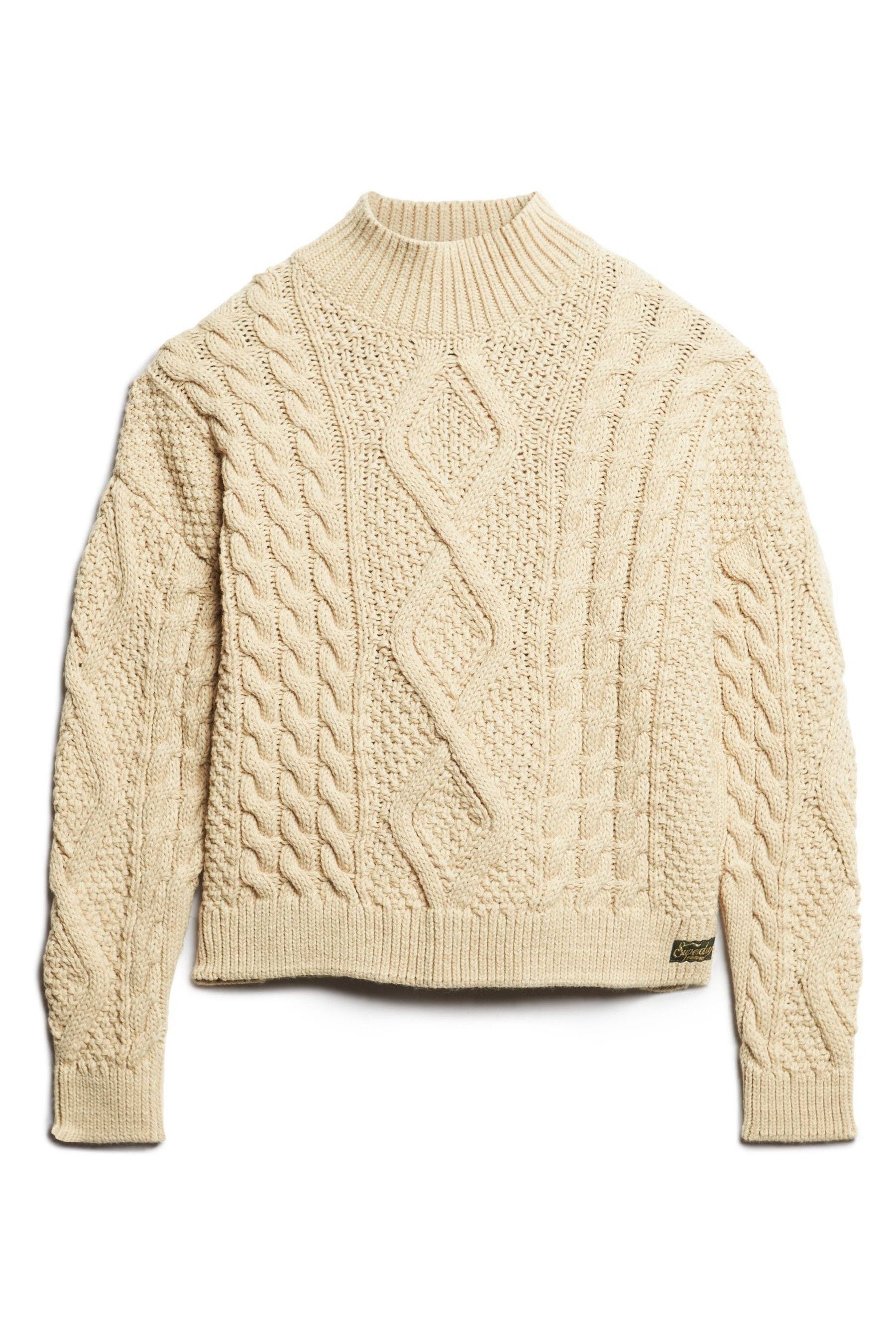 Buy Superdry Cream Aran Cable Knit Polo Jumper from the Next UK online shop