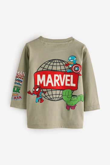 Khaki Green Marvel Long Sleeve 100% Cotton T-Shirt (3mths-8yrs)