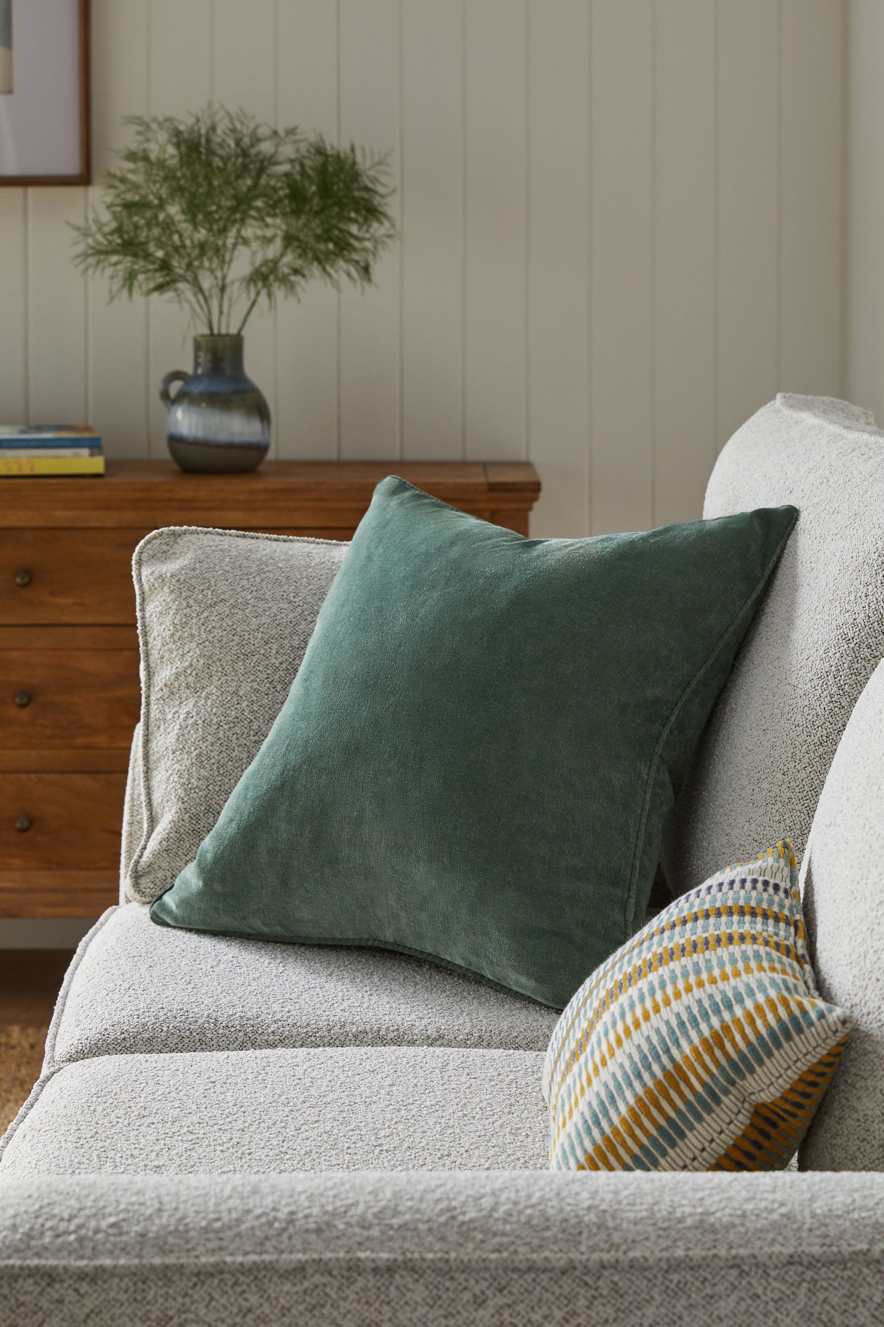 Buy Dark Green 59 x 59cm Soft Velour Cushion from Next Luxembourg