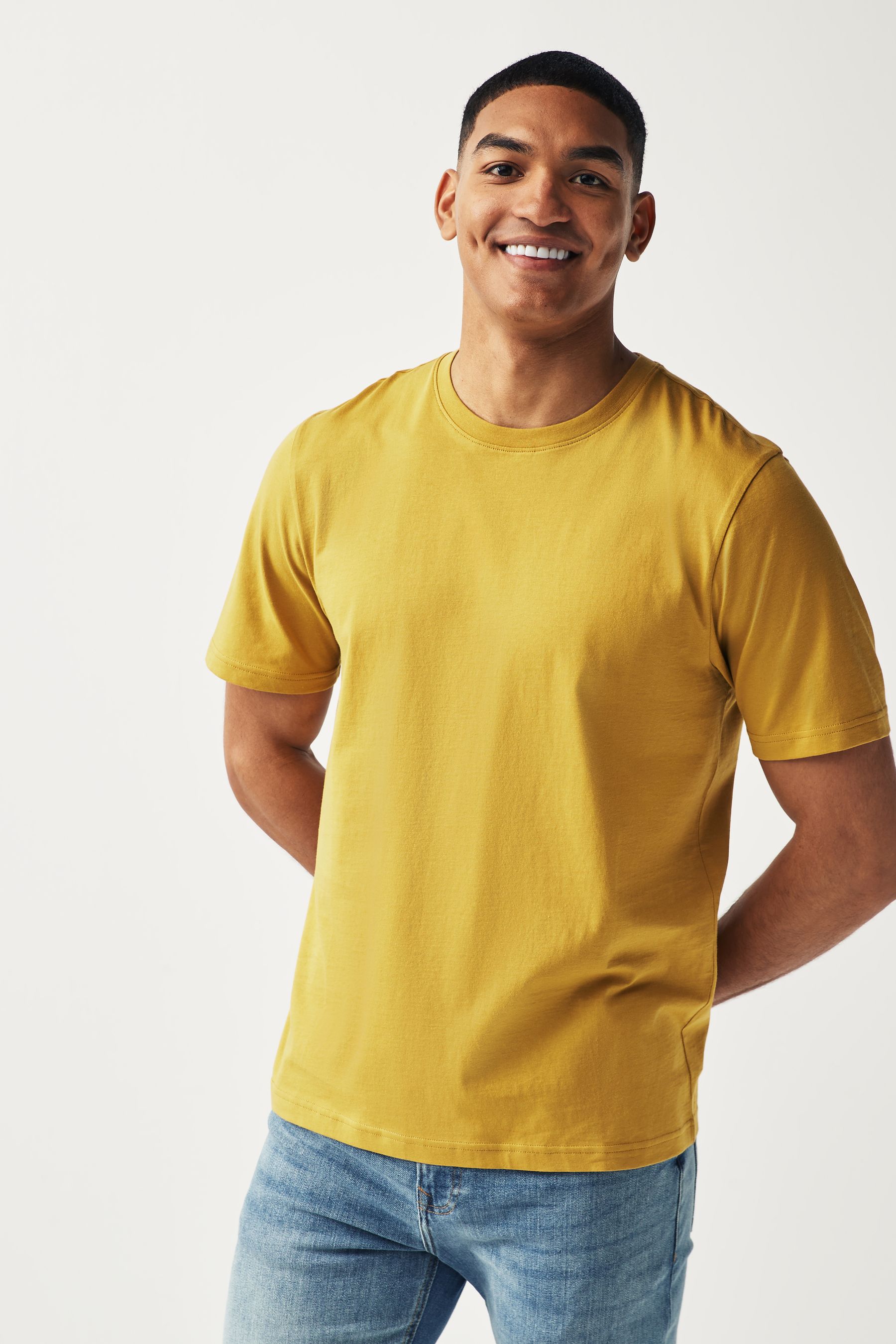 Buy Yellow Regular Fit Essential Crew Neck 100 Cotton T Shirt from the Next UK online shop