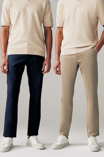 Navy Blue/Stone Slim Stretch Chino Trousers 2 Pack