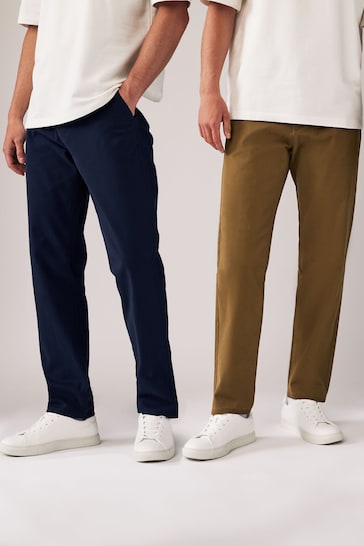 French Navy/Tan Straight Stretch Chinos Trousers 2 Pack
