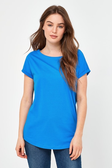 Blue Cobalt Round Neck Cap Sleeve T-Shirt