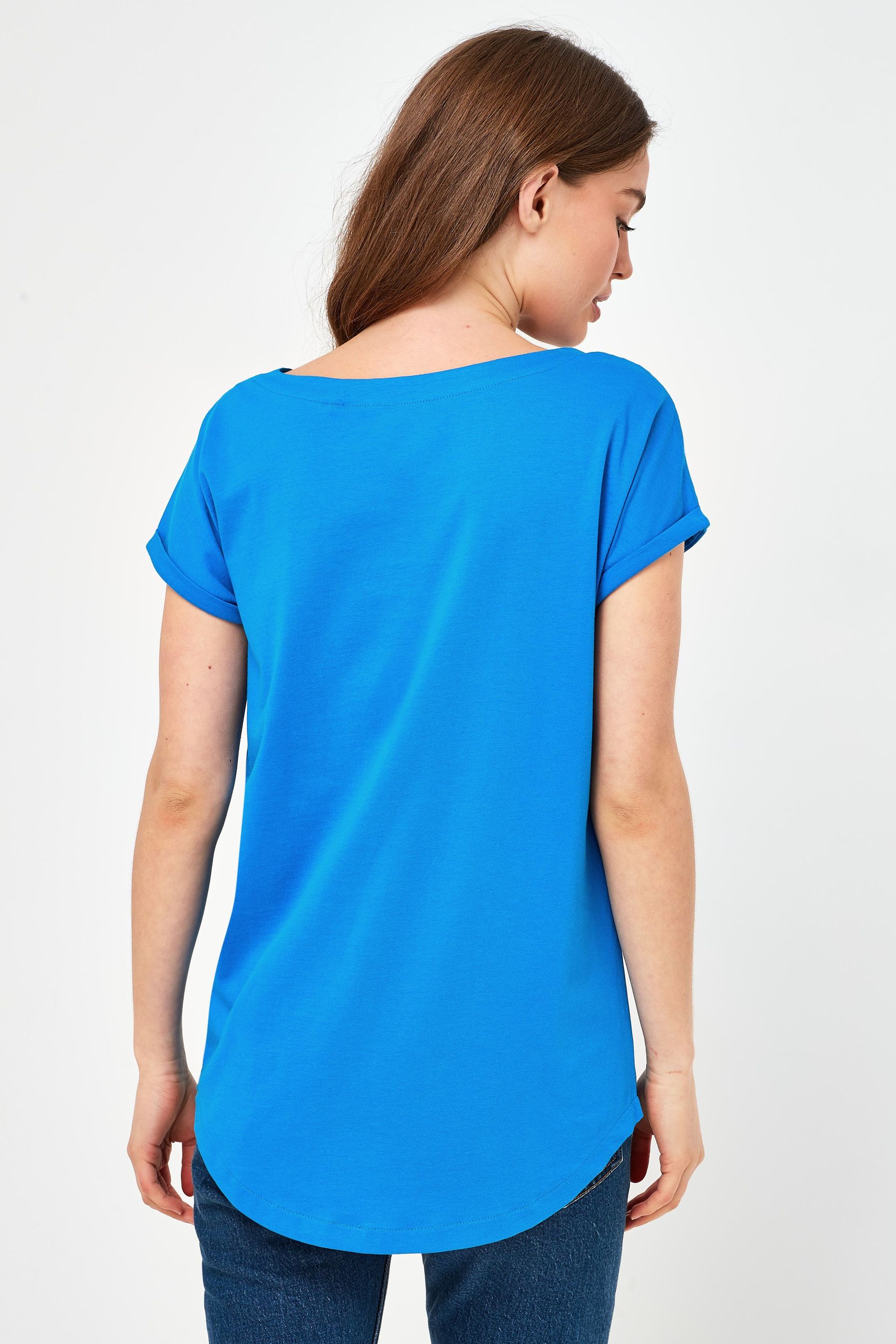 Cobalt Blue Round Neck Cap Sleeve T Shirt