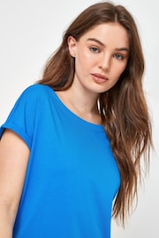 Blue Cobalt Round Neck Cap Sleeve 100% Cotton T-Shirt - Image 3 of 4