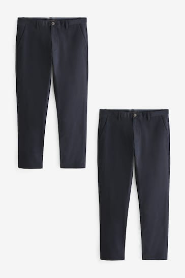 Navy Blue Slim Stretch Chino Trousers 2 Pack