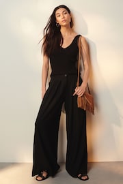 Black Superwide Pleated Trousers With Linen - Image 1 of 6