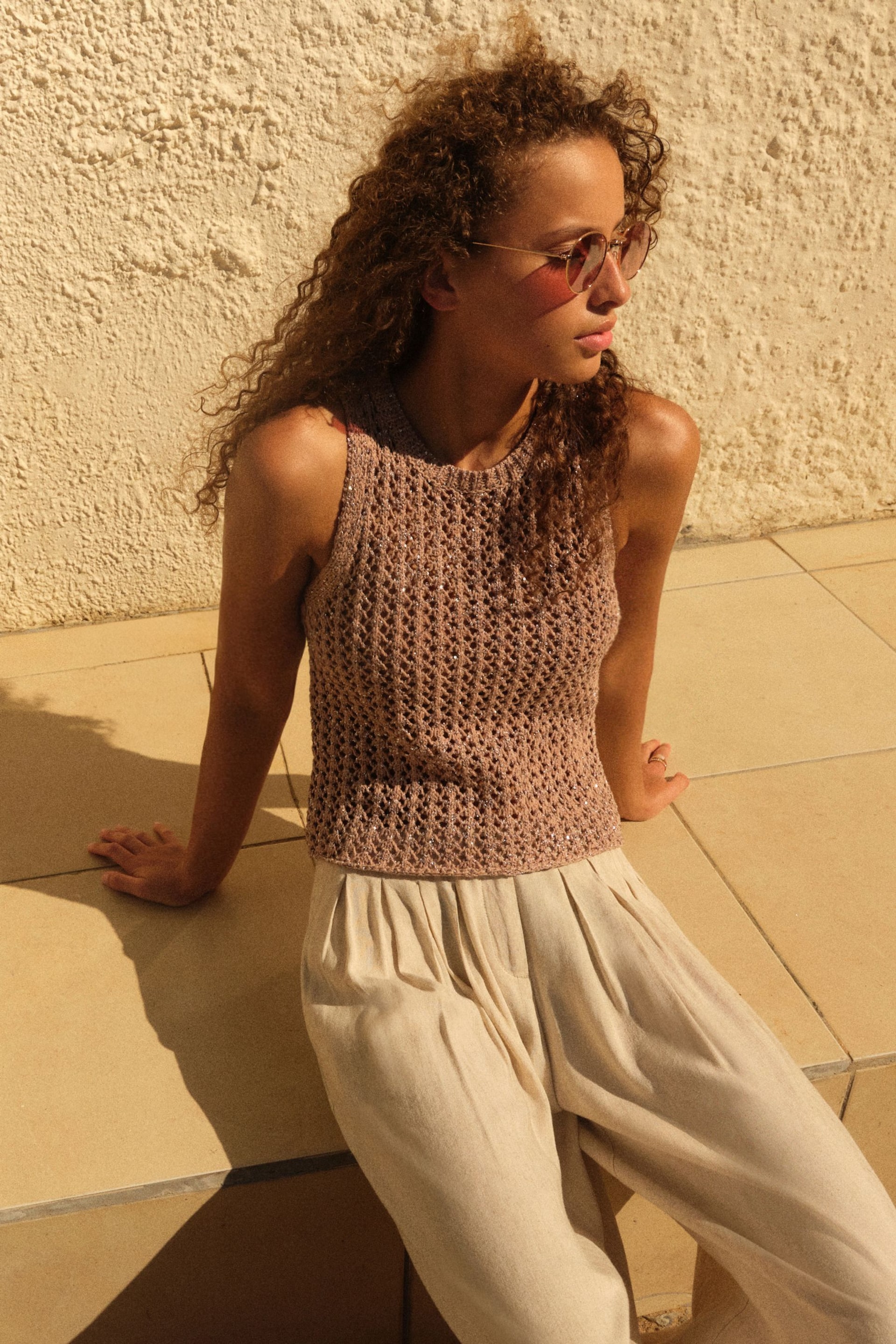 Natural Superwide Pleated Trousers With Linen - Image 4 of 6