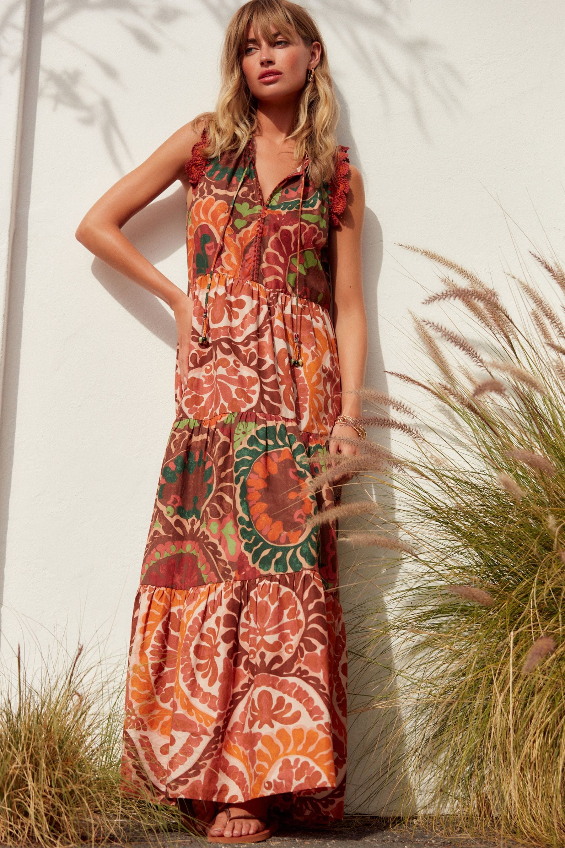 Buy Red Tiered Cotton Summer Maxi Dress from Next Luxembourg