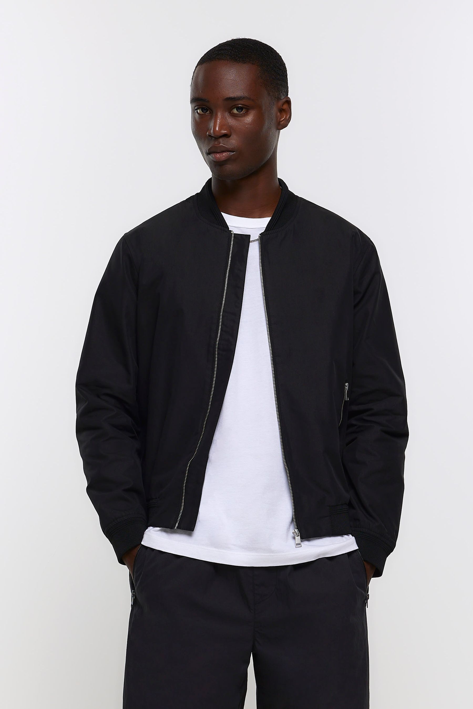 Buy River Island Black Regular Fit Zip Up Bomber Jacket from the Next UK online shop