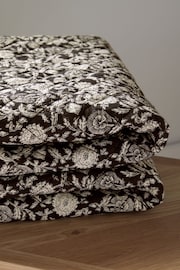 Black/White Woodblock Floral Bedspread - Image 3 of 5