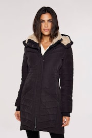 Apricot Black Longline Puffer Coat - Image 1 of 5