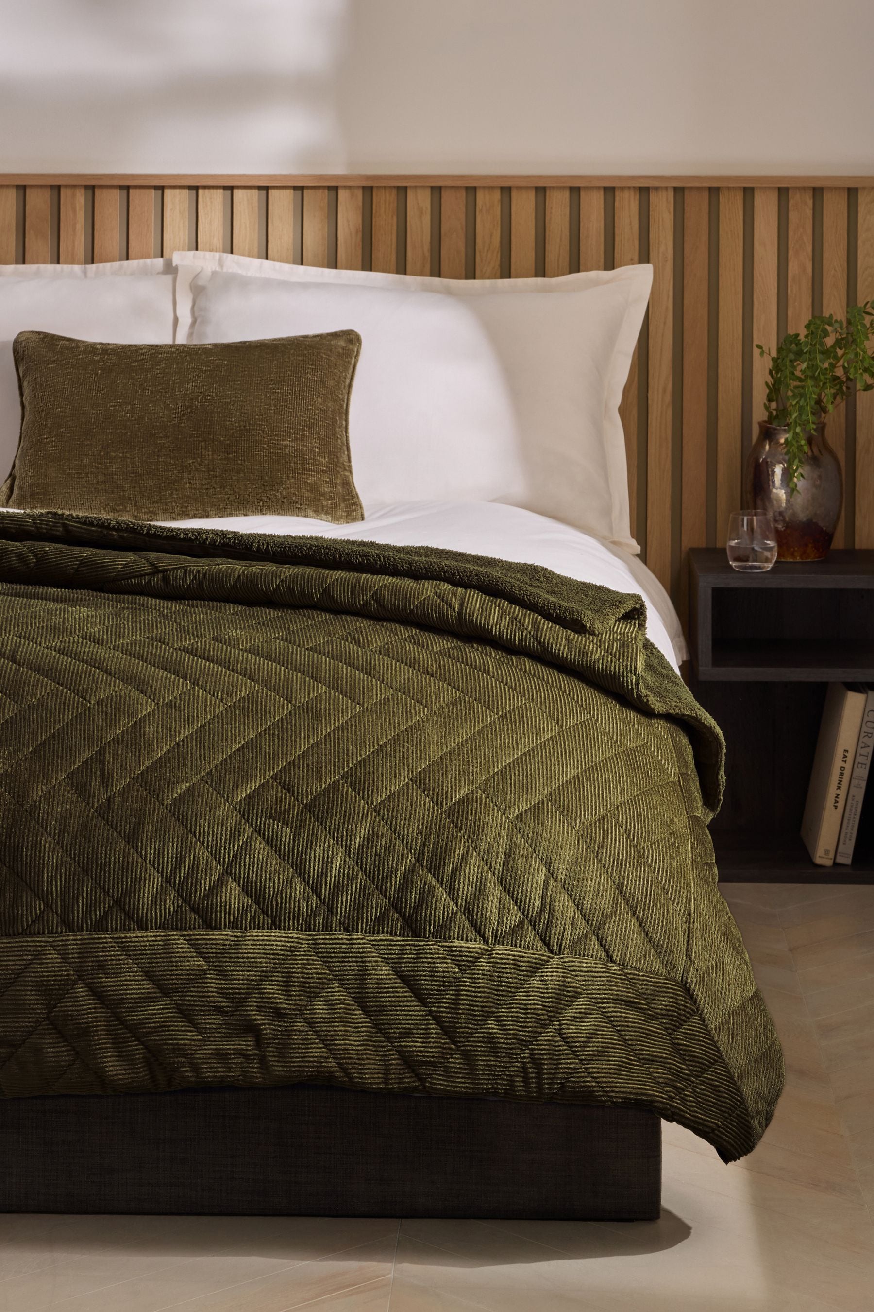 Buy Green Quilted Cord Sherpa Reverse Throw from Next United Arab Emirates