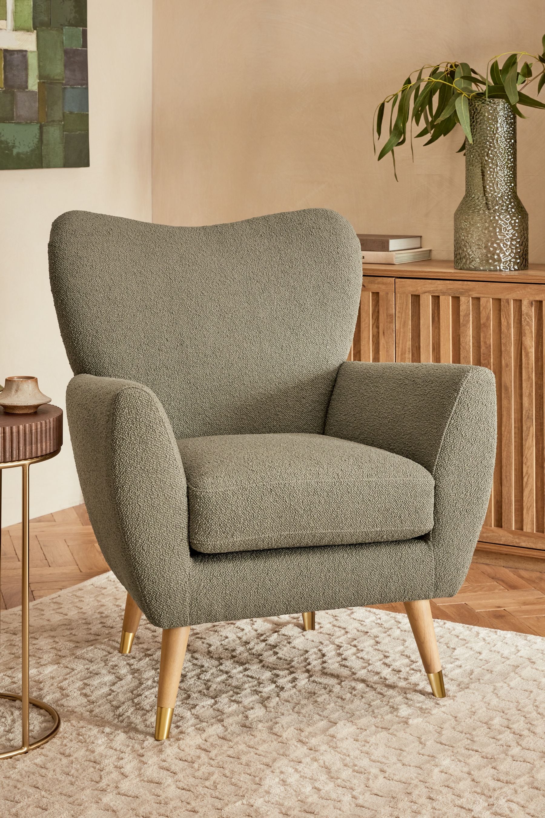Buy Casual Boucle Sage Green Wilson II Highback Armchair from the Next UK online shop